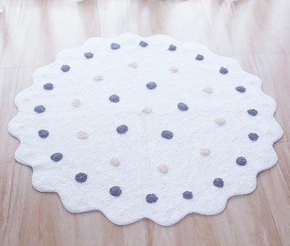 Nordic Cotton Round Rug Dots Wave Shape Floor Mat Soft Pink White Carpet Kids Playmat Bedroom Pad Kawaii Home Room Decor 120cm