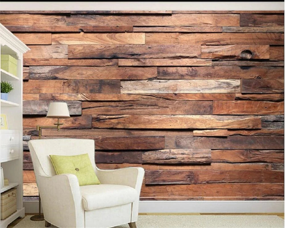 Custom wall paper 3D mural dark retro nostalgic wood stripe background wall photo living room bedroom TV background wallpaper