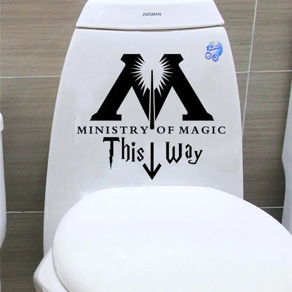 Bathroom Toilet Wall Stickers MINISTRY OF MAGIC THIS WAY Washroom Art Mural Home Decor Waterproof Wallpaper Vinyl Wall Decals