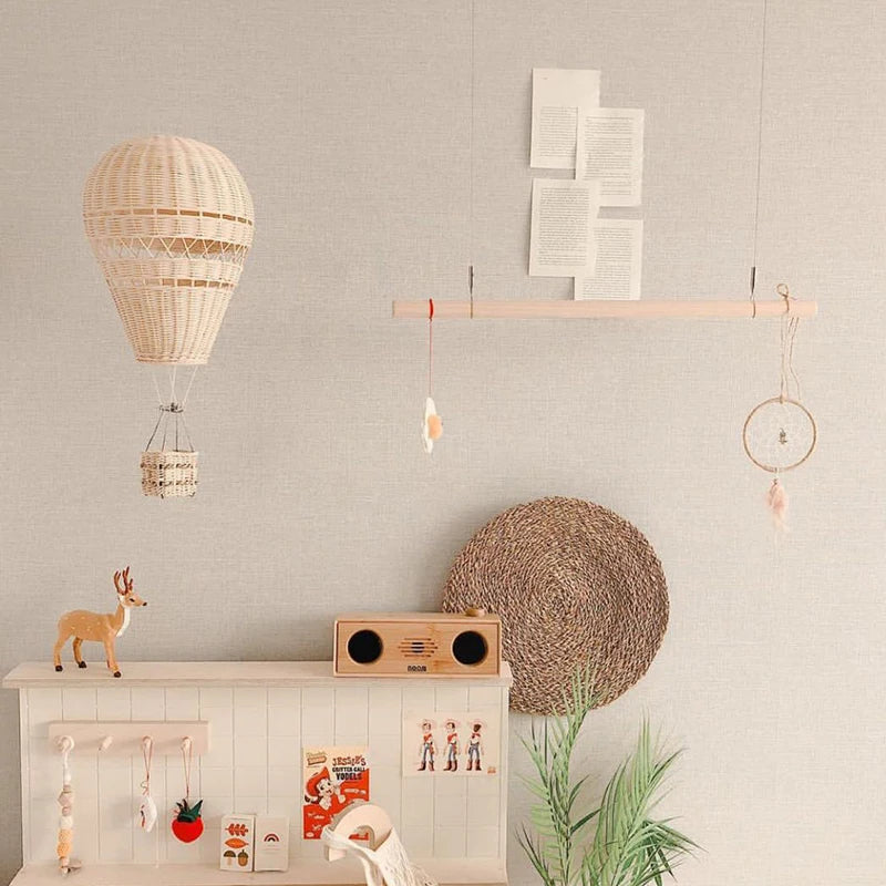 Handmade Kids Room Decoration Nordic Style Children Bedroom Kindergarten Rattan Weaven Hot Air Balloon Craft Wall Hanging Decor