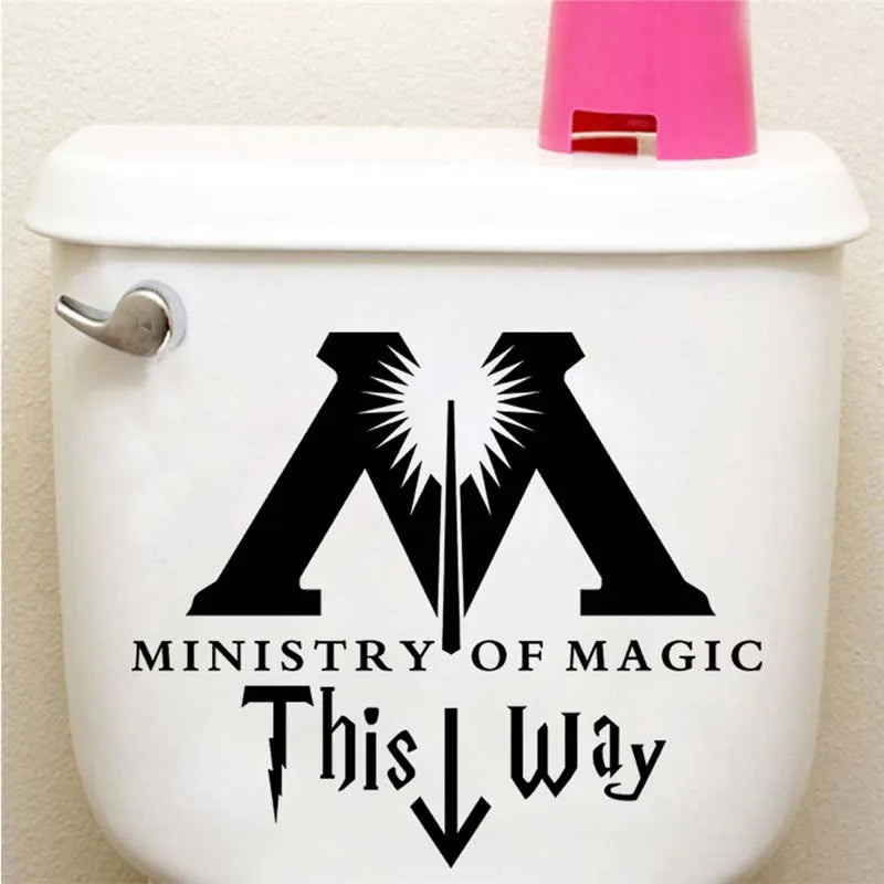 Bathroom Toilet Wall Stickers MINISTRY OF MAGIC THIS WAY Washroom Art Mural Home Decor Waterproof Wallpaper Vinyl Wall Decals