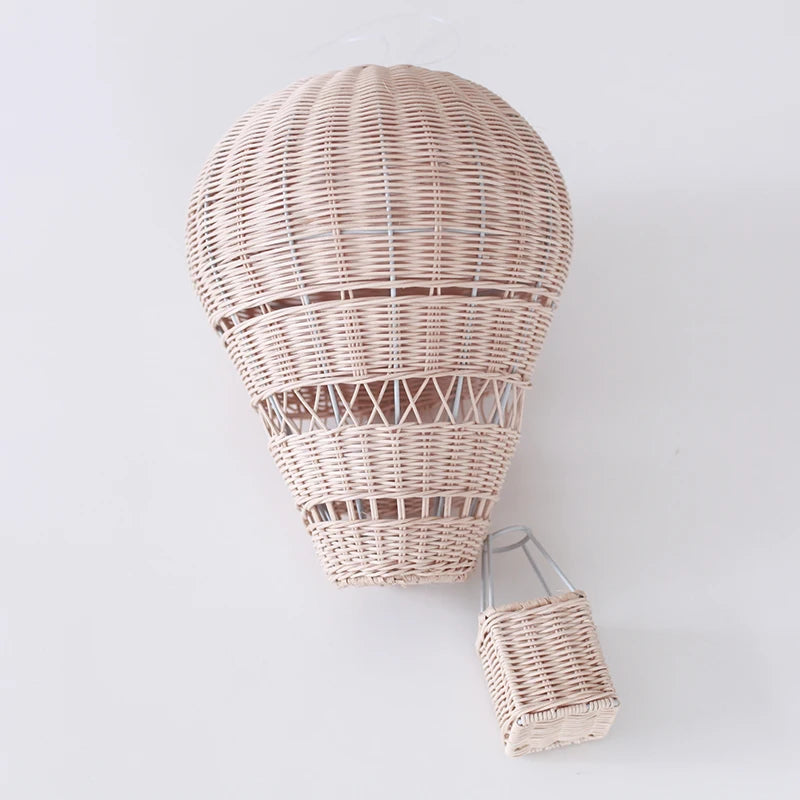 Handmade Kids Room Decoration Nordic Style Children Bedroom Kindergarten Rattan Weaven Hot Air Balloon Craft Wall Hanging Decor