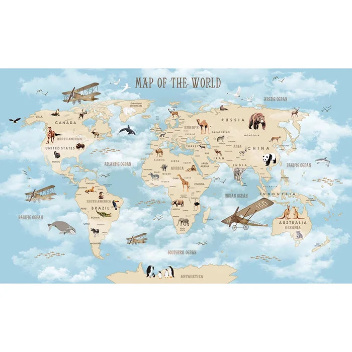 Custom Cartoon Animal World Map Background Wall 3D Wallpaper Living Room Bedroom Children Decoration Papier Peint Mural Tapety