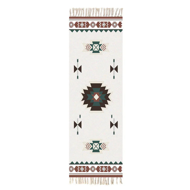 Turkish Cotton Linen Area Rug Set with Tassels Hand Woven Printed Rug/Mat Washable Entryway for Bedroom, Kitchen, Laundry Room