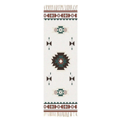 Turkish Cotton Linen Area Rug Set with Tassels Hand Woven Printed Rug/Mat Washable Entryway for Bedroom, Kitchen, Laundry Room
