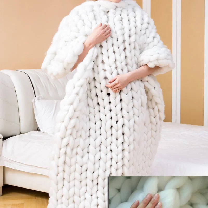 Chunky Yarn Blanket for Bed Hand Woven Sofa Throw Blankets Knitted Warm Grey Beige Air Condition Blankets Bed Sofa Decorative
