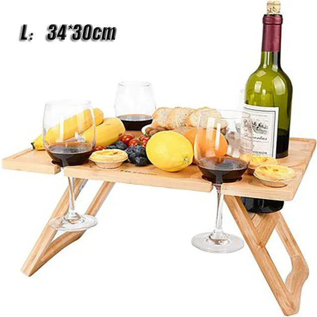 Outdoor Portable Picnic Camping Wooden Table Foldable Camping Desk with Glass Rack Fruit Wine Desk Travel Foldable Fruit Table