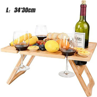 Outdoor Portable Picnic Camping Wooden Table Foldable Camping Desk with Glass Rack Fruit Wine Desk Travel Foldable Fruit Table