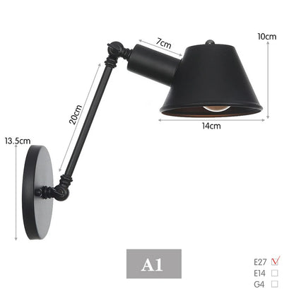 Black Rustic Vintage Swimming Arm Wall Lamp Retro Long Reading Lights on the Wall Adjustable Iron Applique Murale Luminaire Home