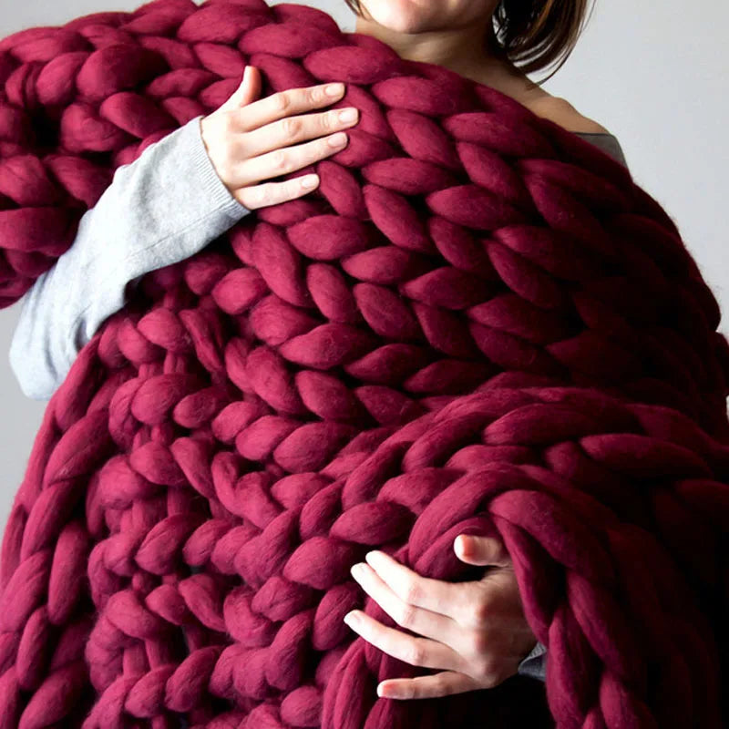Chunky Yarn Blanket for Bed Hand Woven Sofa Throw Blankets Knitted Warm Grey Beige Air Condition Blankets Bed Sofa Decorative