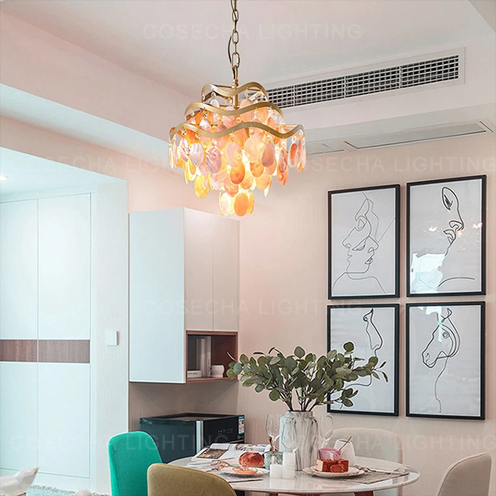 Living room shell Chandelier loft hanging light in chilren's room gold kitchen decorative chandelier for bedroom hanging lamps