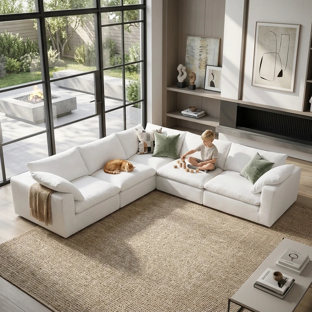 L Shape Flexible Combination Modular Compressed Cloud Sofa Custom Fabric Living Room Apartment Villa