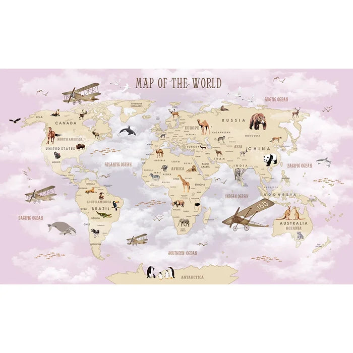 Custom Cartoon Animal World Map Background Wall 3D Wallpaper Living Room Bedroom Children Decoration Papier Peint Mural Tapety