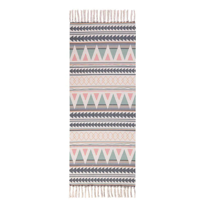 Turkish Cotton Linen Area Rug Set with Tassels Hand Woven Printed Rug/Mat Washable Entryway for Bedroom, Kitchen, Laundry Room