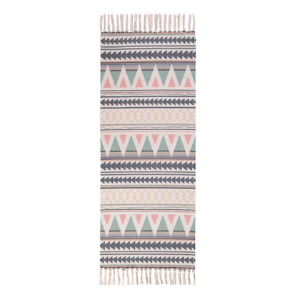 Turkish Cotton Linen Area Rug Set with Tassels Hand Woven Printed Rug/Mat Washable Entryway for Bedroom, Kitchen, Laundry Room