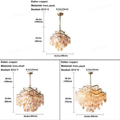 Living room shell Chandelier loft hanging light in chilren's room gold kitchen decorative chandelier for bedroom hanging lamps