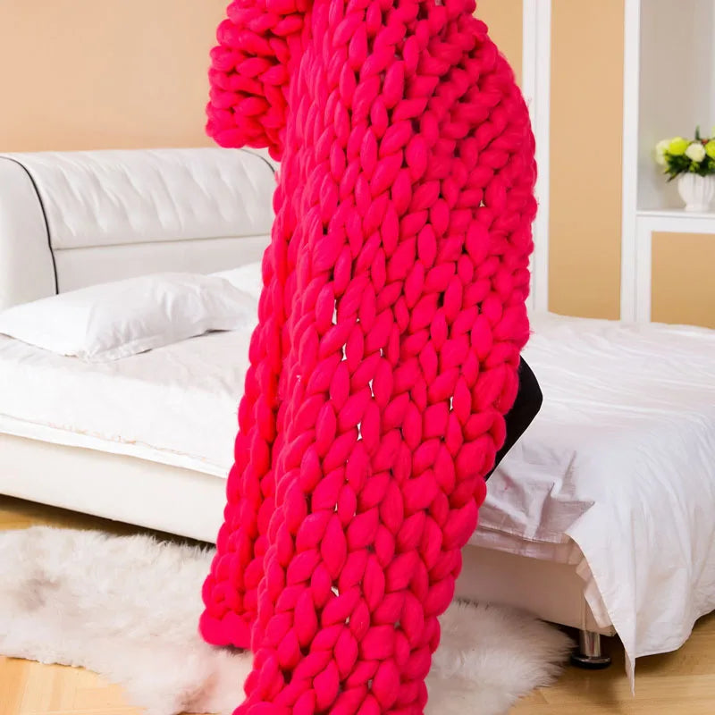 Chunky Yarn Blanket for Bed Hand Woven Sofa Throw Blankets Knitted Warm Grey Beige Air Condition Blankets Bed Sofa Decorative