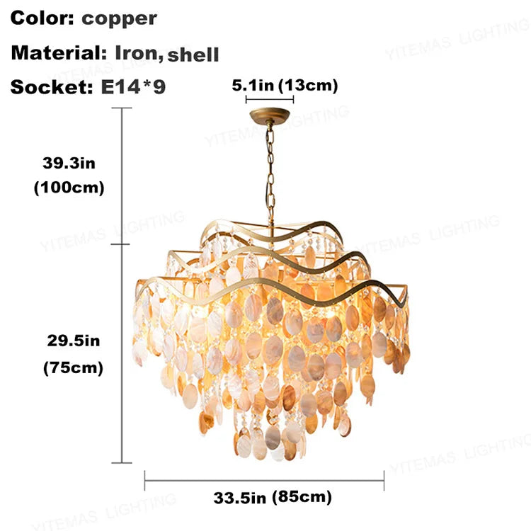 Living room shell Chandelier loft hanging light in chilren's room gold kitchen decorative chandelier for bedroom hanging lamps