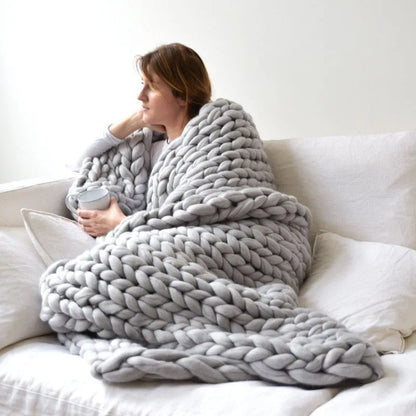 Chunky Yarn Blanket for Bed Hand Woven Sofa Throw Blankets Knitted Warm Grey Beige Air Condition Blankets Bed Sofa Decorative