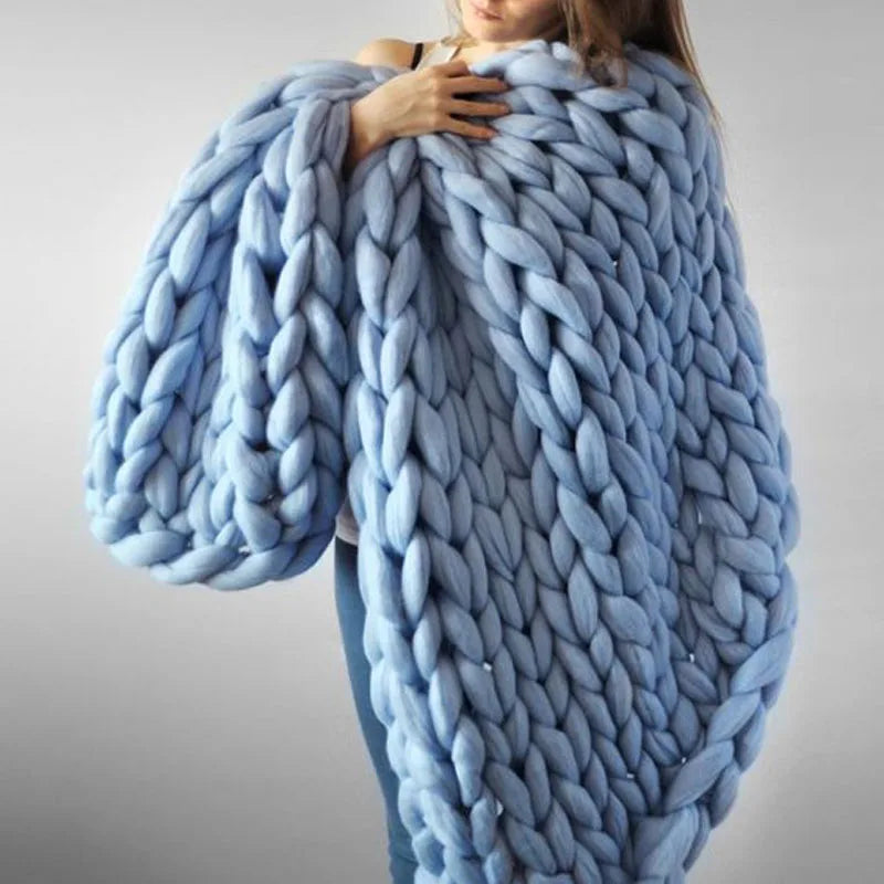 Chunky Yarn Blanket for Bed Hand Woven Sofa Throw Blankets Knitted Warm Grey Beige Air Condition Blankets Bed Sofa Decorative