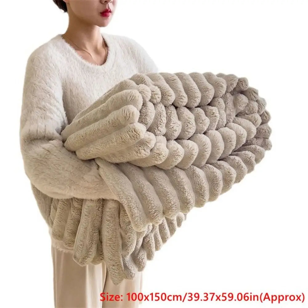 New Cotton Warm Blanket Spandex Solid Color Throw Blanket Skin-Friendly Double Sided Plush Striped Blankets Home Office