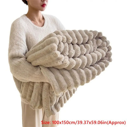 New Cotton Warm Blanket Spandex Solid Color Throw Blanket Skin-Friendly Double Sided Plush Striped Blankets Home Office