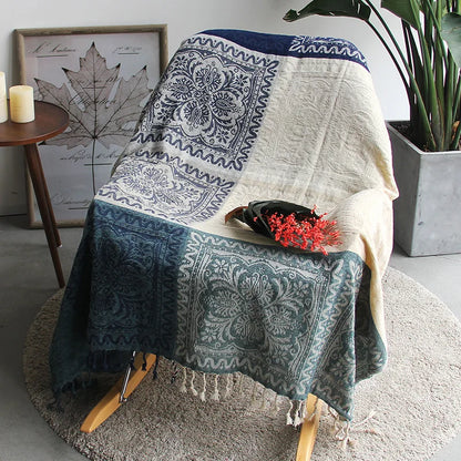 Thread Blanket with Tassel Solid Retro Nordic for Bed Sofa Air Conditioning Blanket Travel Breathable Chic Knit Throw Blanket
