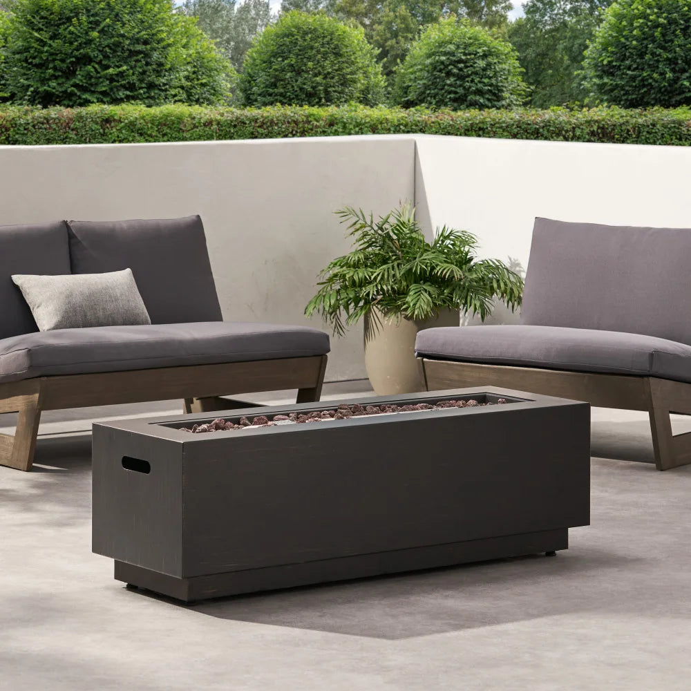 40" Outdoor Rectangular Iron Propane Fire Pit, Dark Grey (Tank Cover not Included)