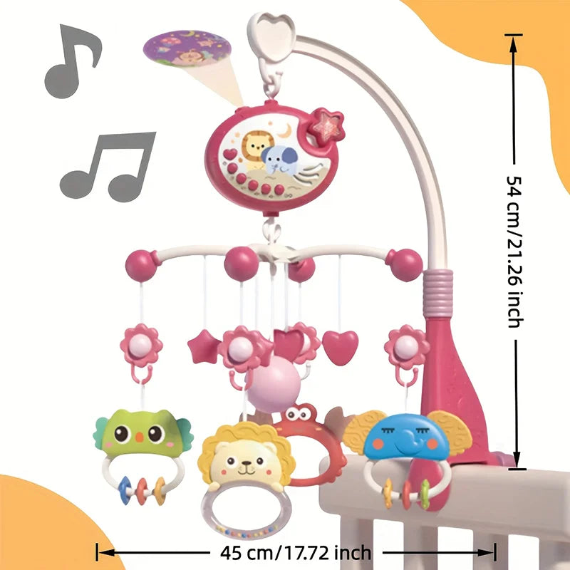 360° Musical Baby Crib Mobile Rotating Night Light Projection Bed Bell Toy Four Speed Timming Hanging Infant Newborn Bedside Gif