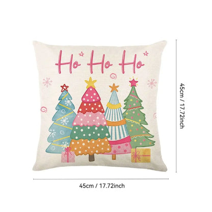 New 45×45cm Christmas Throw Pillow Cover Pink Christmas Tree Removable Pillowcase Linen Soft Sofa Cushion Cover Home Decoration