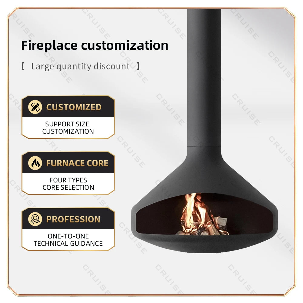Ceiling Mounted Low-Energy Refractory Furnace Suspended Wood Stove Gas 800mm Hanging Fireplace Indoor Living Room