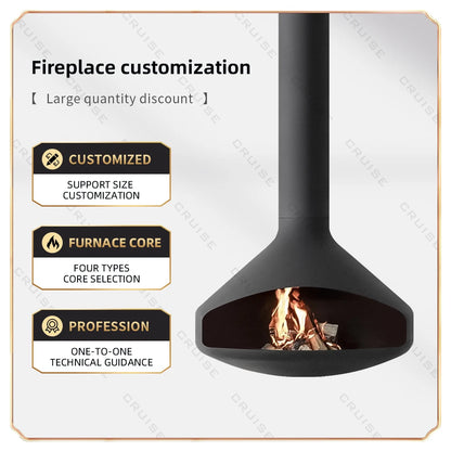Ceiling Mounted Low-Energy Refractory Furnace Suspended Wood Stove Gas 800mm Hanging Fireplace Indoor Living Room