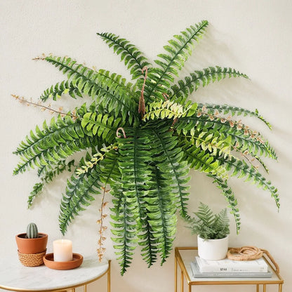 24.4'' Ferns Artificial Bush Plants Large Artificial Boston Ferns with 28 Fronds for Outdoors Garden Indoor Home Wall Decoration