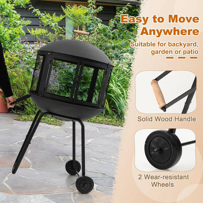 Portable Wood Burning Fire Pit on Wheels for Outdoor Camping and Entertaining - 28