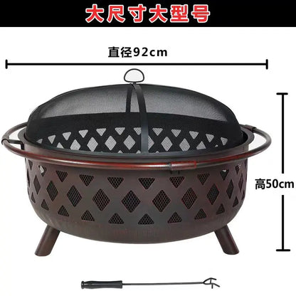 Outdoor 36-inch deep steel fire pit weaving design