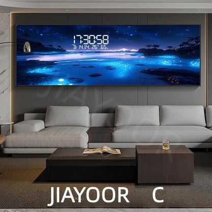 Modern Ocean Living Room Decoration Painting Led Electronic Clock Bedroom Bedhead Sofa Background Wall Wave Wall Light Lustre