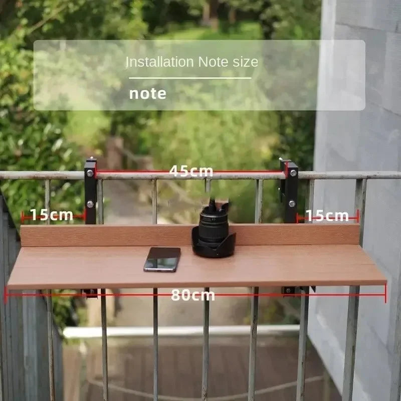 Metal Tube Fixation Plastic Imitation Wood Outdoor Tables Modern Simple Balcony Hanging Table Railing Folding Outdoor Furniture
