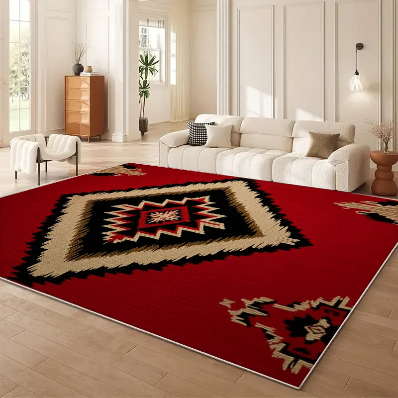 Moroccan Geometry Large Area Rug - Wabi Sabi Style Living Room Sofa Floor Mat Anti-Slip Easy Cleaning And Maintenance Home Use