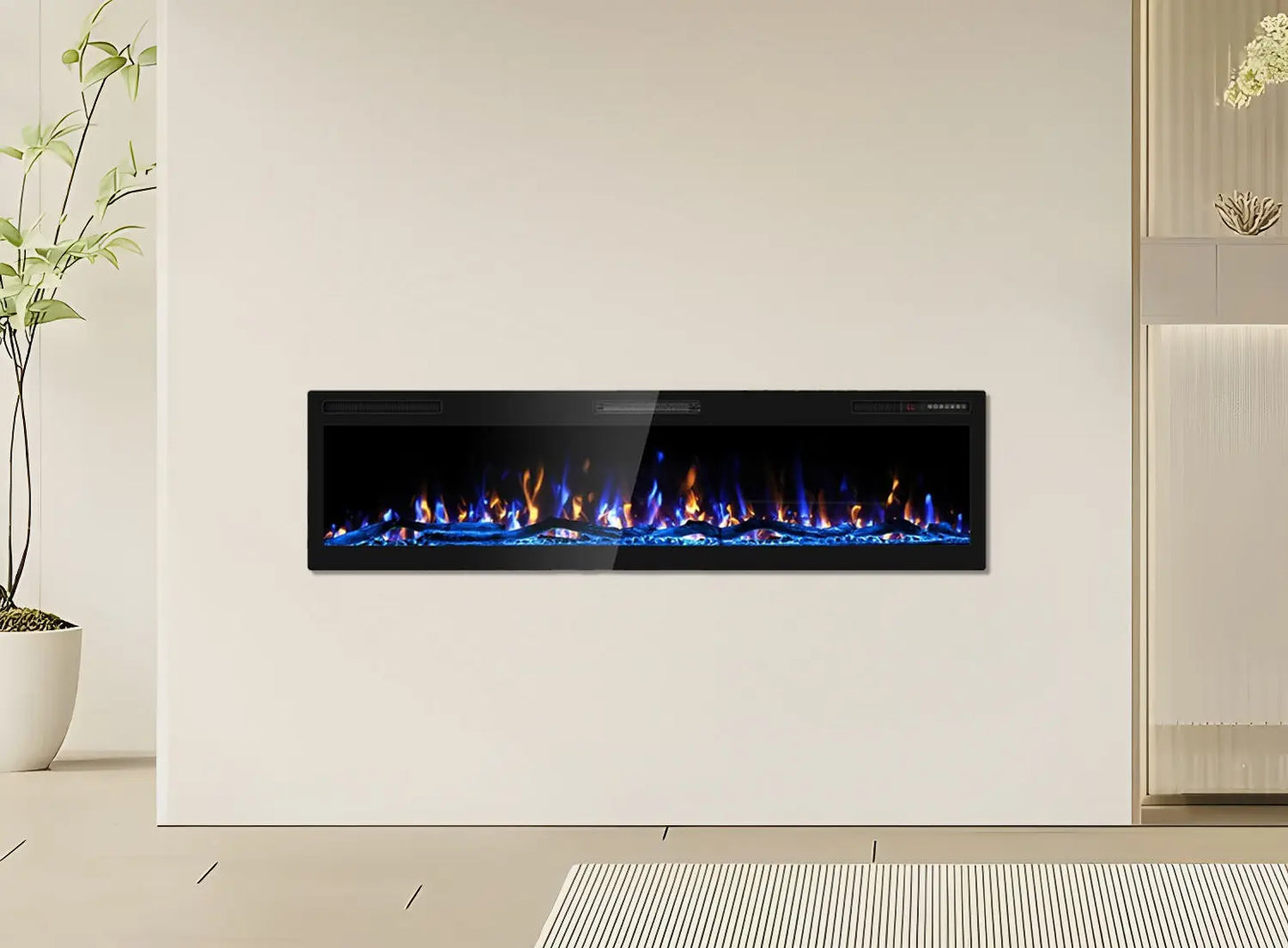 Modern Electric Fireplace, Wooden Wall Mounted LED Flame Heater, Remote Control Indoor Decorative Fireplace, Heavy Duty