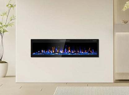 Modern Electric Fireplace, Wooden Wall Mounted LED Flame Heater, Remote Control Indoor Decorative Fireplace, Heavy Duty