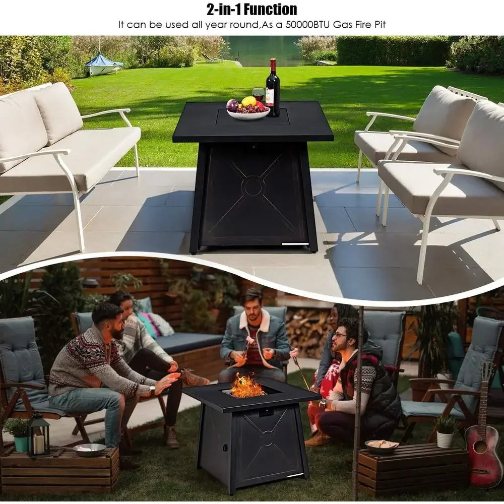 30 Inch Square Fire Pit Table with Waterproof Cover, ETL & CSA Certified, Auto-Ignition Propane Heater with Lava Rocks
