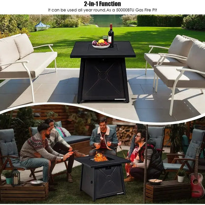 30 Inch Square Fire Pit Table with Waterproof Cover, ETL & CSA Certified, Auto-Ignition Propane Heater with Lava Rocks