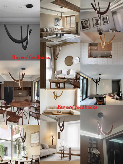 Modern U-shaped Wooden LED Pendant Lights Indoor Hanging Lamp Living Sitting Room Lobby Kitchen Island Dining Living Room Office