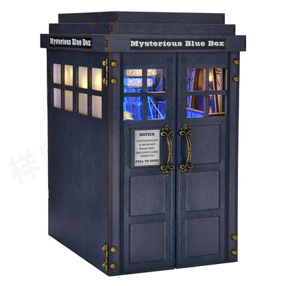 DIY Book Nook Bookshop Kit Mysterious Telephone Booth Wooden Dollhouse with Light Bookshelf Insert 3D Puzzle Decor for Gift