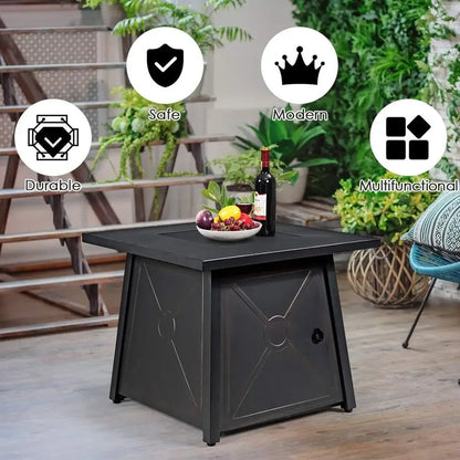 30 Inch Square Fire Pit Table with Waterproof Cover, ETL & CSA Certified, Auto-Ignition Propane Heater with Lava Rocks