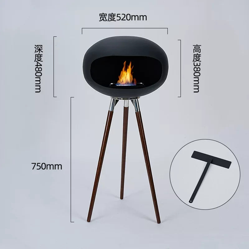Freestanding Bioethanol Fireplace - Oval Sphere Design Smokeless Real Flame Ethanol Fire Pit for Indoor Outdoor Decor