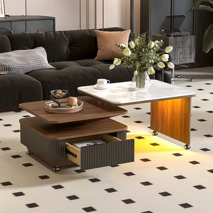 Living Room Furniture Medieval Rock Slab Coffee Table Household Living Room Small Apartment Rotating Movable Tea Table New Model