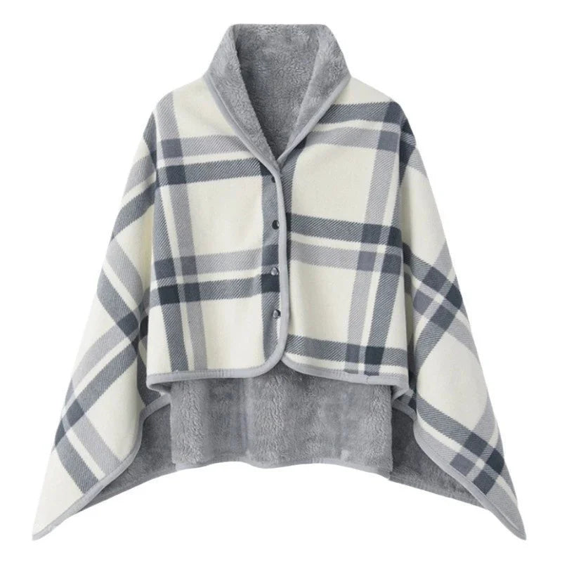 Fleece Wearable Blanket, Plaid Lap Blanket Comfy Poncho Throw with Button Plaid Throw Cushion for Bed Sofa Office