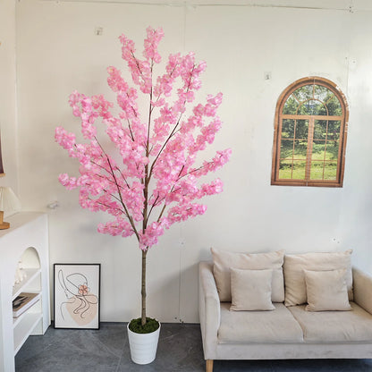 160-210cm/6.9ft Artificial Cherry Blossom Tree Plant Indoor Outdoor Ornament Fake Plant for Home Wedding Party Living Room Decor