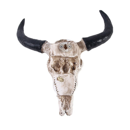 Resin Longhorn Cow Skull Head Wall Hanging Decorations Retro Bull Skull Ornaments 3D Animal Horns Sculpture Figurines Crafts